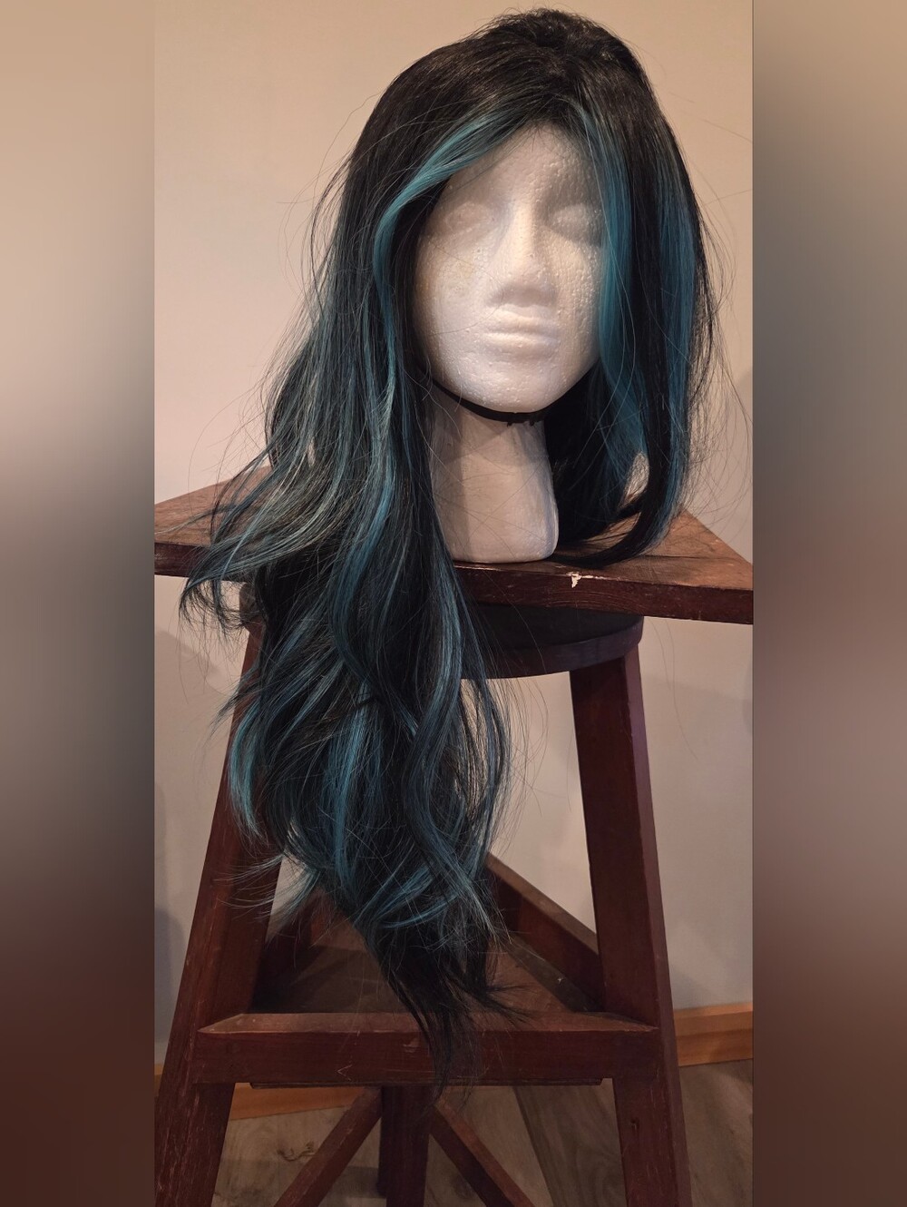 Blue-Black Long Wavy Women's Synthetic Wig
